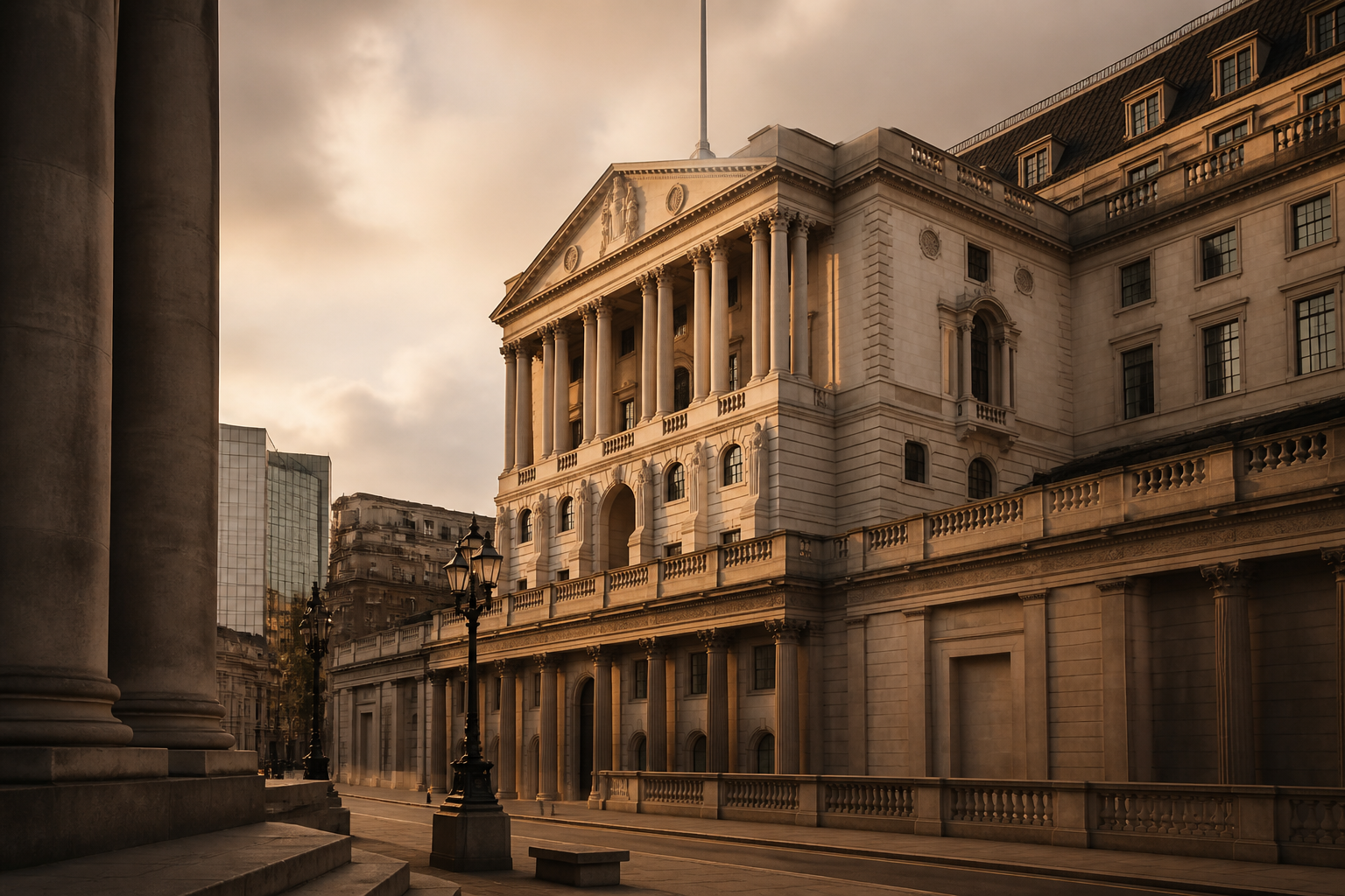 The exterior of the Bank of England building in London.