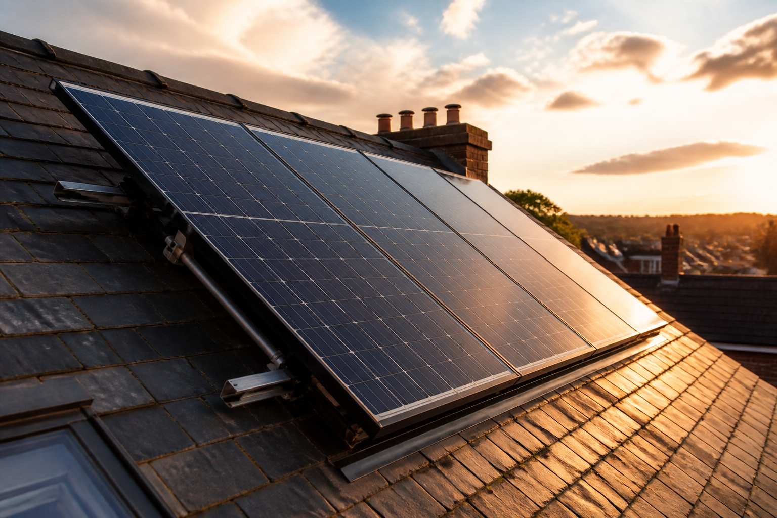 Solar PVT hybrid panels installed on a slate roof of a UK house