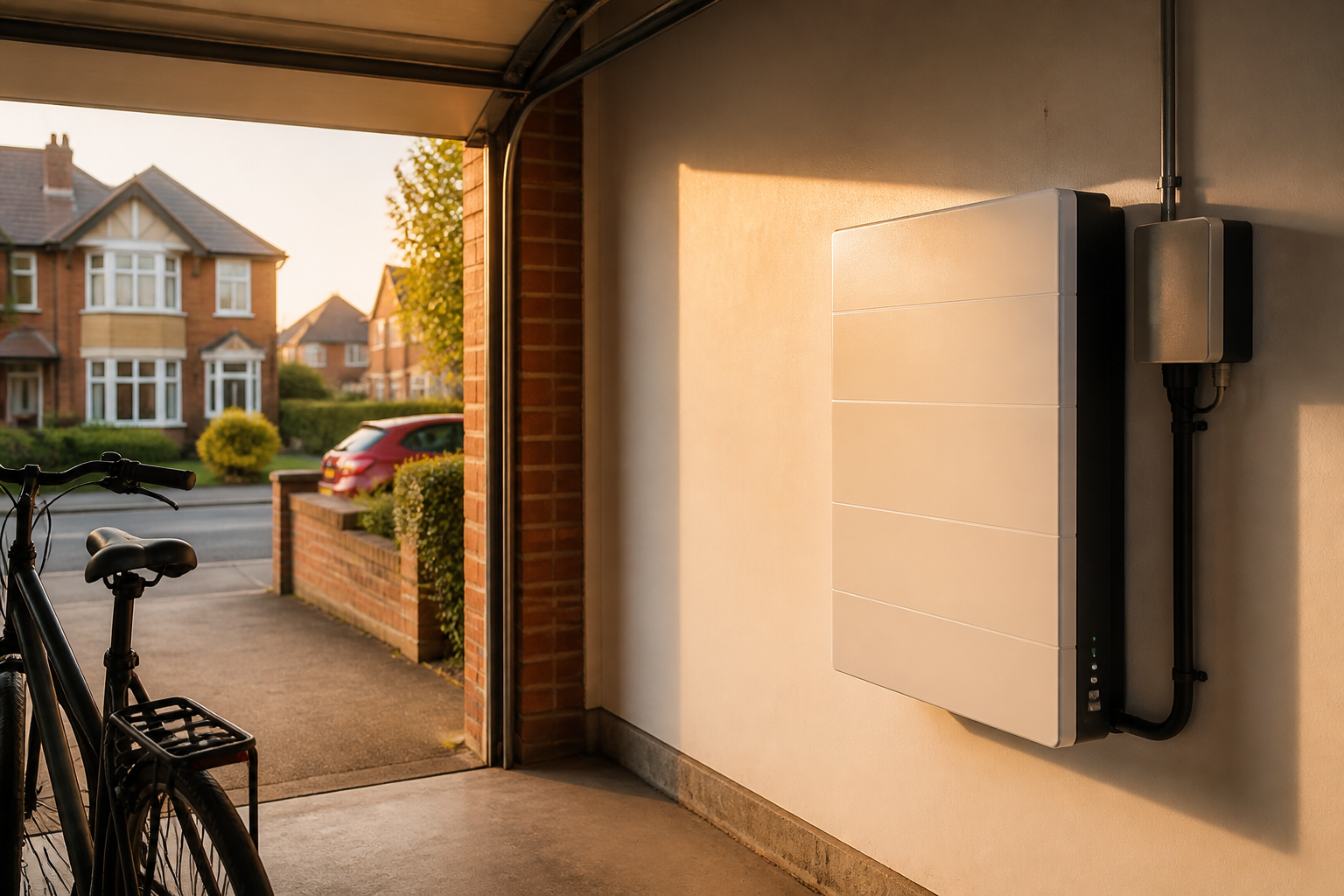 A domestic battery storage system installed in a UK garage