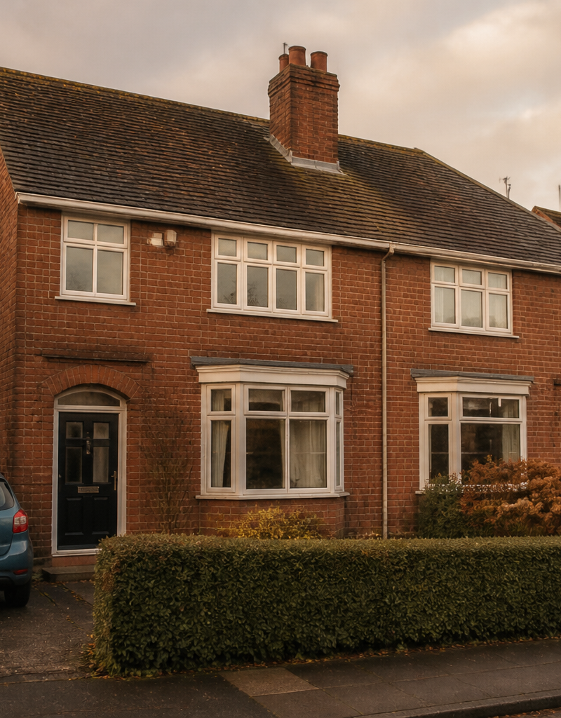 Suburban British semi-detached house on a residential street in England