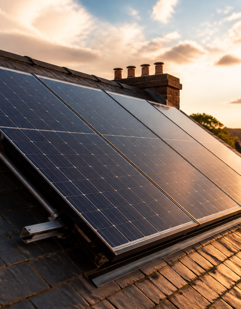 Solar PVT hybrid panels installed on a slate roof of a UK house