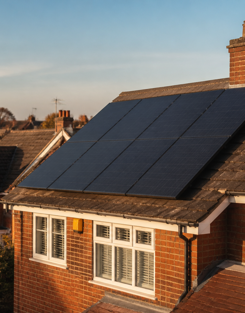 Solar panels installed on the roof of a British semi-detached home